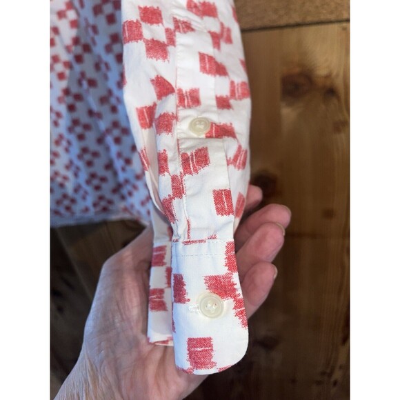 Madewell Womens Market Popover Crosshatch Ikat Shirt Size L Red White - Picture 6 of 7